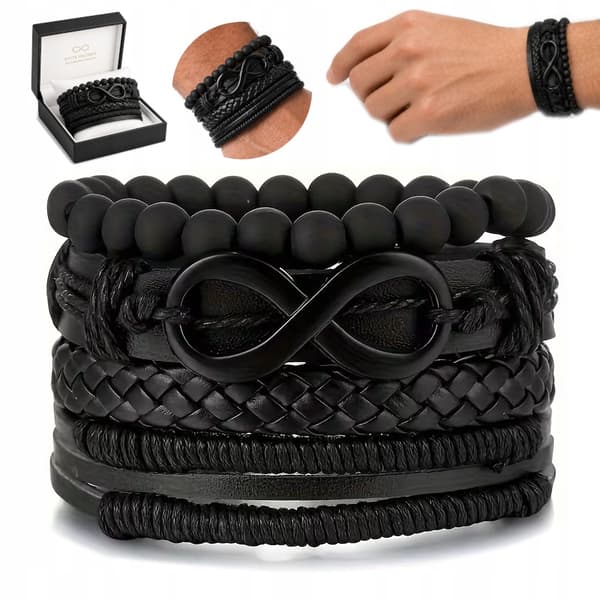 TJOCKT Herr Läderarmband Flätade Pärlor Titanarmband