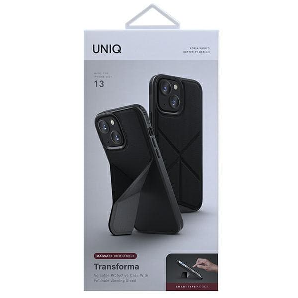 UNIQ Transforma -kotelo jalustalla iPhone 13:lle, musta