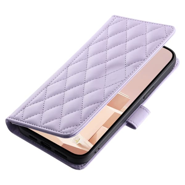 iPhone 16 Pro Rhombus Axelremsfodral i Läder, Lila