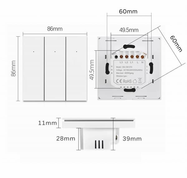 Tuya Smart Triple Switch med N Life Zigbee Sort