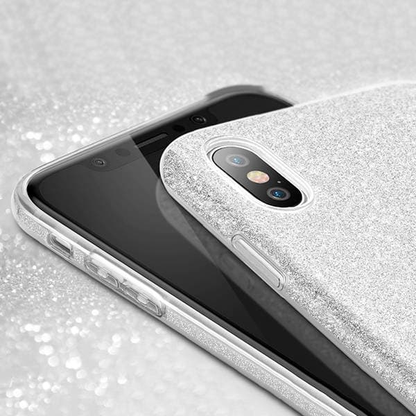 Etui til IPHONE 13 GLITTER 3i1 GLITTER SØLV BAGSIDEN + GLAS