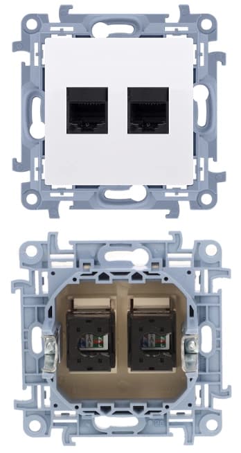 SIMON 10 Dobbelt computerinternetstik til indbygning RJ45 HVID