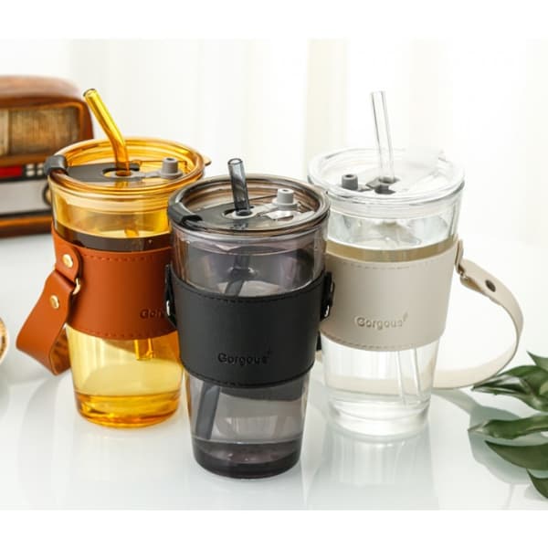 Glaskaffekrus med sugerør og lukning 450 ml COP09B