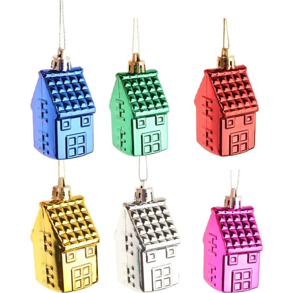 Set med 6 plastkulor formade som hus