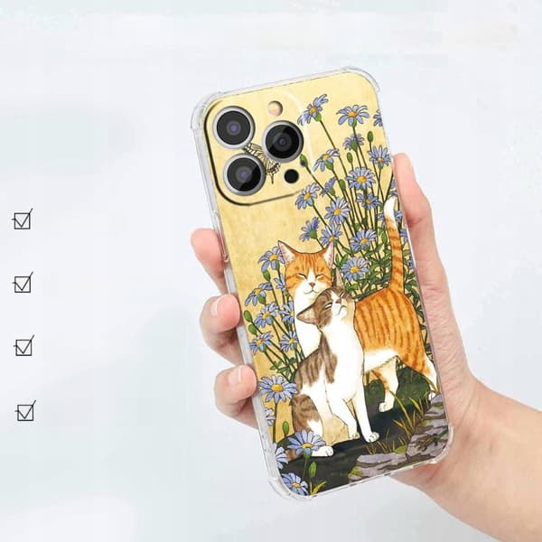 Generisk Vase - Kat og Blomster Etui til iPhone 13 Pro Max