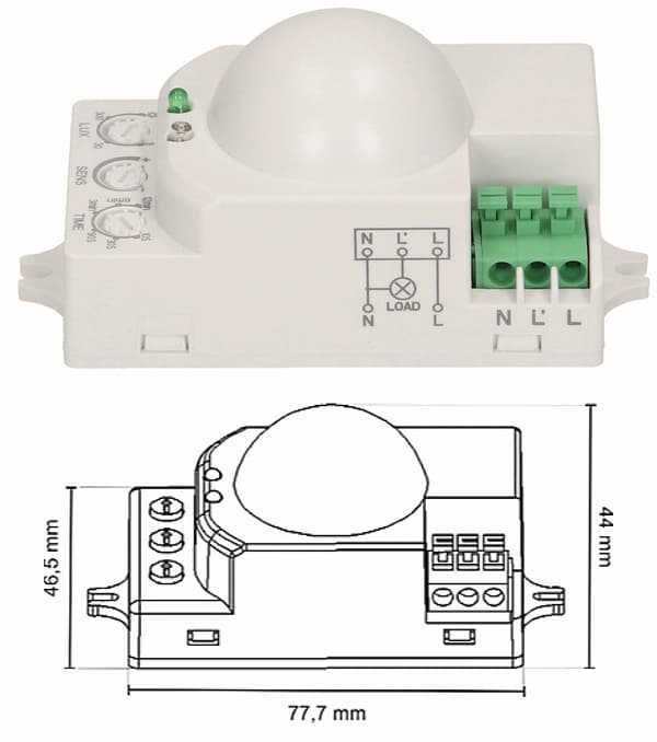 Mikrovågsrörelsesensor Radarsensor 360° IP20 LED 1200W Ytmonterad