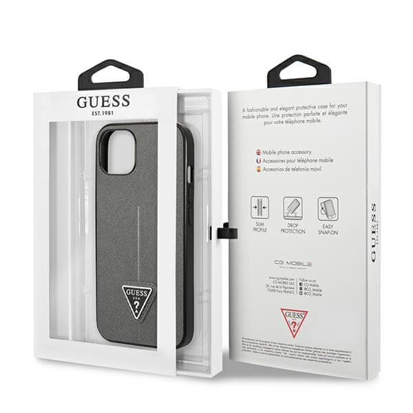 Guess Saffiano Triangle Logo-skal till iPhone 14, Silver