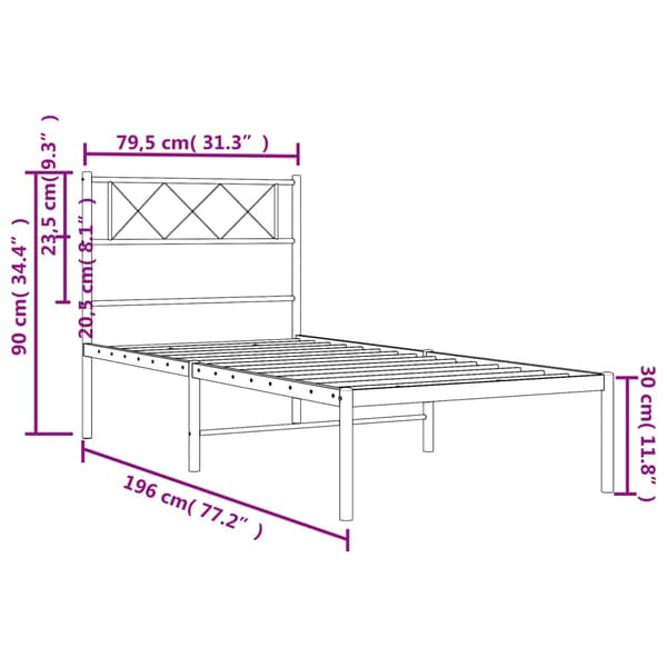 vidaXL metalsengestel med hovedgærde sort 75x190 cm