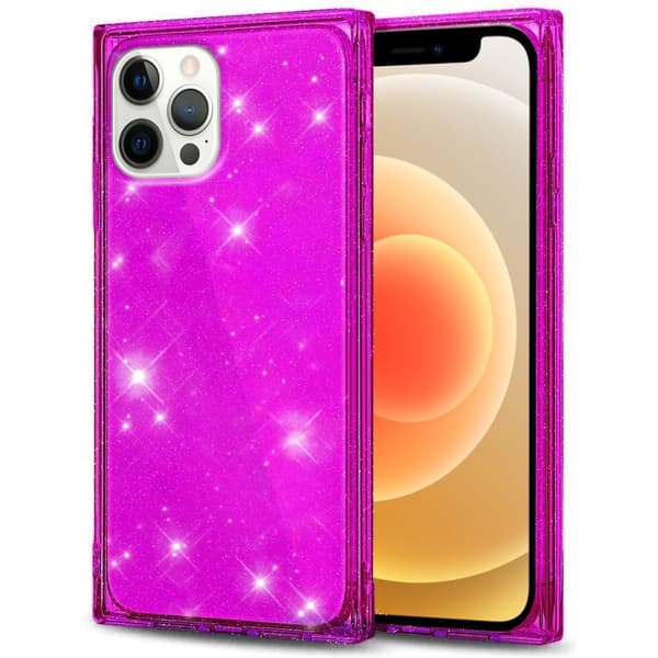 Firkantet glitter-cover til iPhone 12 Pro, lilla