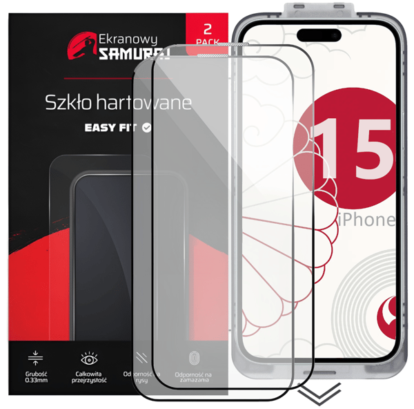 Ny Screen Samurai Privacy Glass til Apple iPhone 15 med Easy Fit Frame | 2-pak
