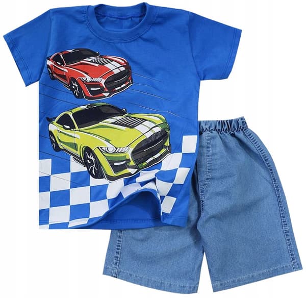 T-shirt og shorts sæt jeansblå 110