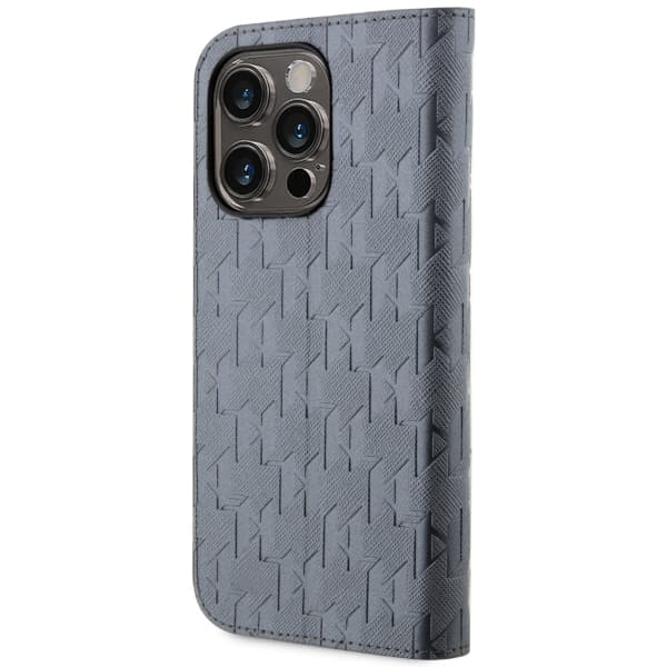 Karl Lagerfeld Saffiano Monogram Flip-etui til iPhone 14 Pro, Sølv