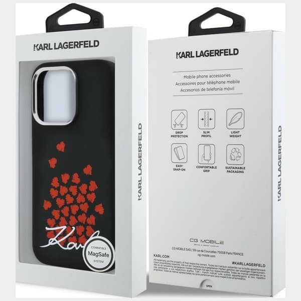 Karl Lagerfeld Silikone Hjerteskilt Logo MagSafe-etui til iPhone 16 Pro Sort