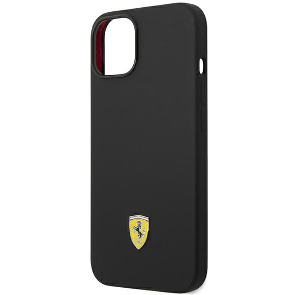 Ferrari Silikone Metal Logo Cover til iPhone 14 Plus, Sort