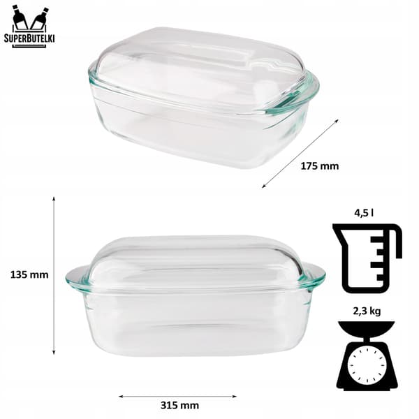 4500 ml ugnssäker form med glaslock