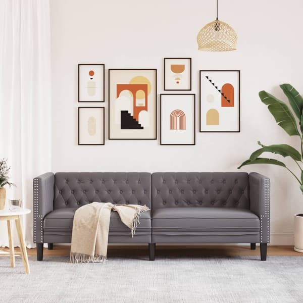 vidaXL Chesterfieldsoffa, 3-sits, grå, klädd i konstläder