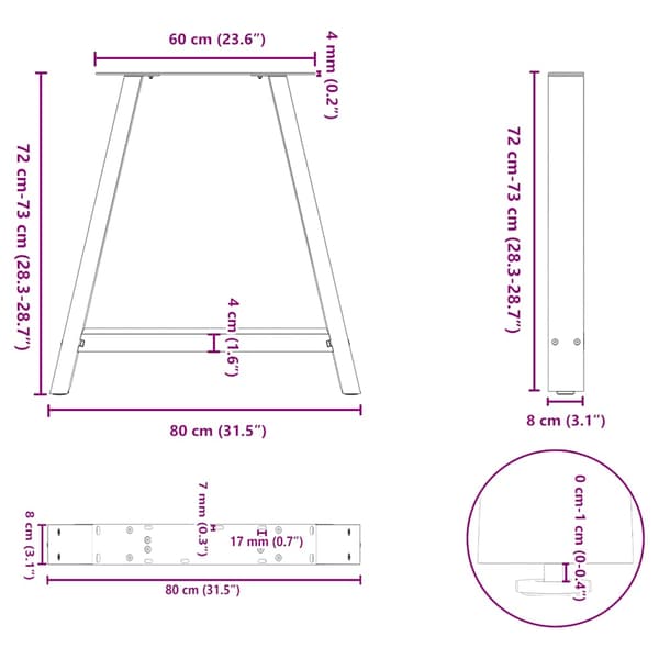 vidaXL sofabordsben, 2 stk., sort, 80x(72-73) cm, stål