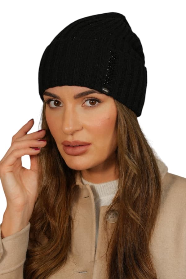 Nila elegant uldstribet hat dekoreret med zirkoner, sort