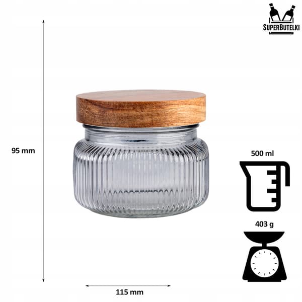 Glasburk med trälock / grå 0,5L