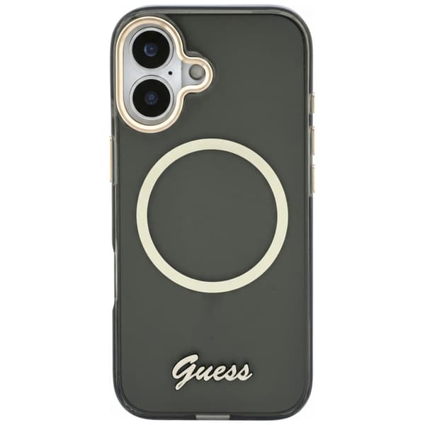 Guess IML Script Metallinen MagSafe-kotelo iPhone 17:lle, musta