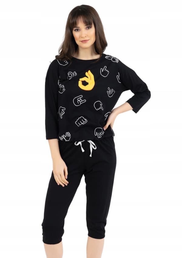 Dampyjamas i bomull med smileyhänder XL Vienetta