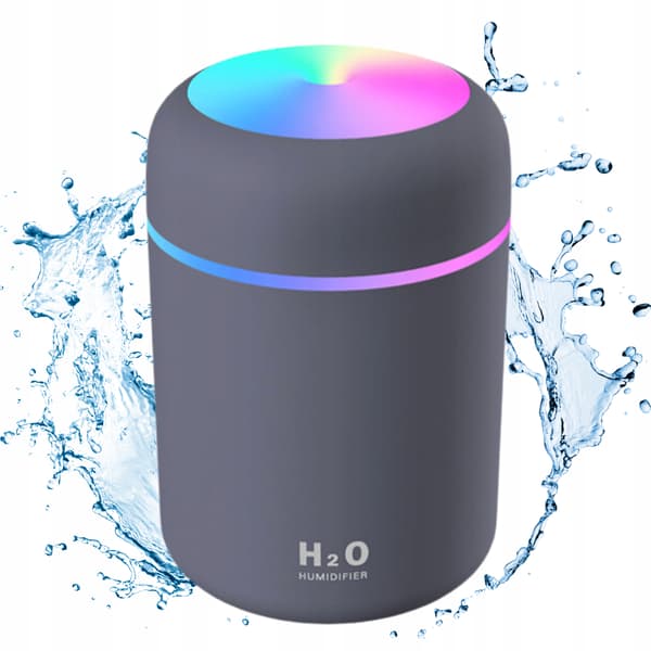 Luftfuktare Aromdiffusor H2O LED-lampa RBG Svart