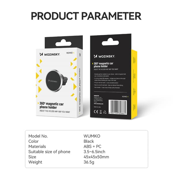 Magnetisk telefonholder til bilens ventilationsåbning, sort