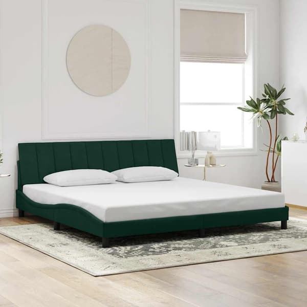 vidaXL Sängram med LED mörkgrön 200x200 cm sammet