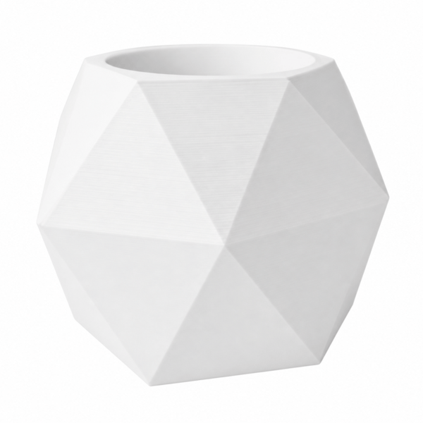 Hängande blomkruka med vitt geometriskt växtskydd