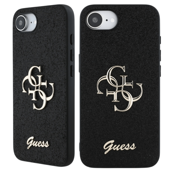 Guess Fixed Glitter Big 4G Metal Logo cover til iPhone 16e, sort