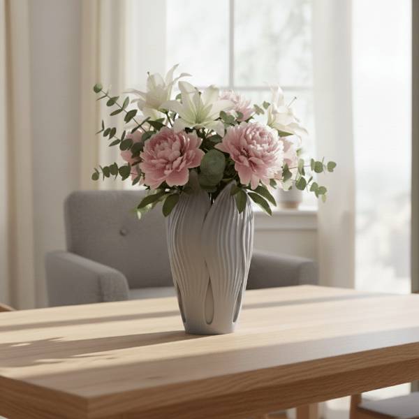 Dekorativ bladformad grå vas för blommor, modern design