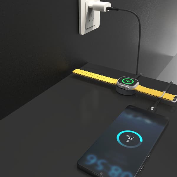 2-i-1 Apple Watch Opladerkabel + USB-C PD 60W Stik - Sort