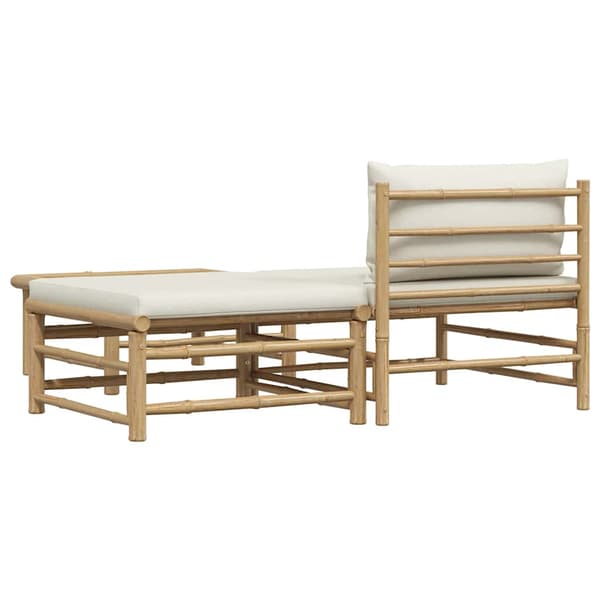 vidaXL 3-delat trädgårdsmöbelset, krämfärgade dynor, bambu