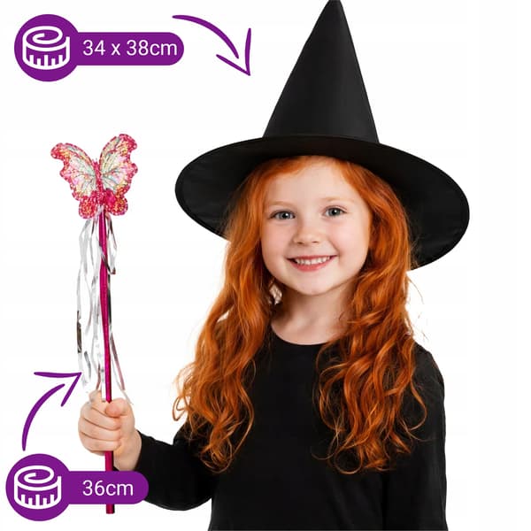 Helloween Set Häxa Fladdermuskostym + Hatt + Vingar + Trollstav H32