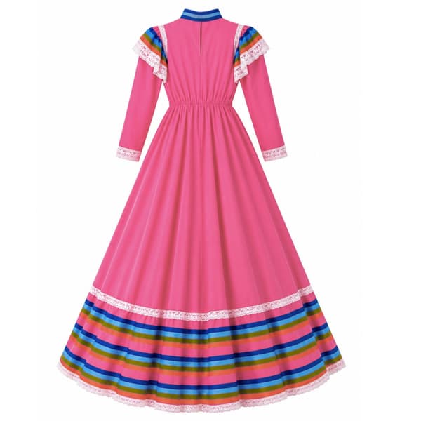 Mexicansk kvindekostume til dans i rosa 134-140 cm