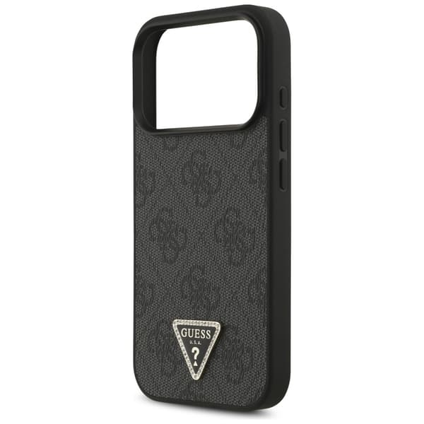 Guess Læder 4G Triangle Strass MagSafe-etui til iPhone 17 Pro, sort