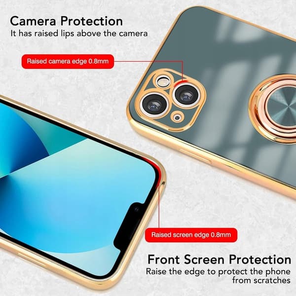 iPhone 13-skal grått silikon med ringmagnet glansigt 360°