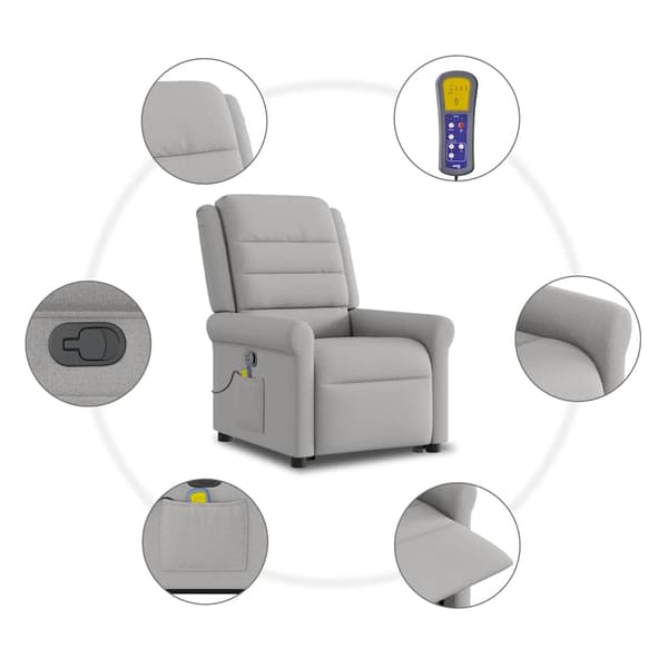 vidaXL massagestol med løftefunktion, grå, stof