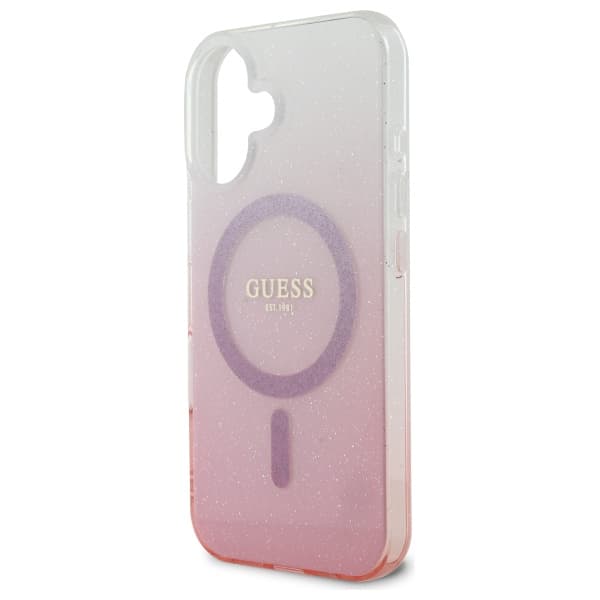 Guess IML Glitter Gradient MagSafe-etui til iPhone 16, lyserød