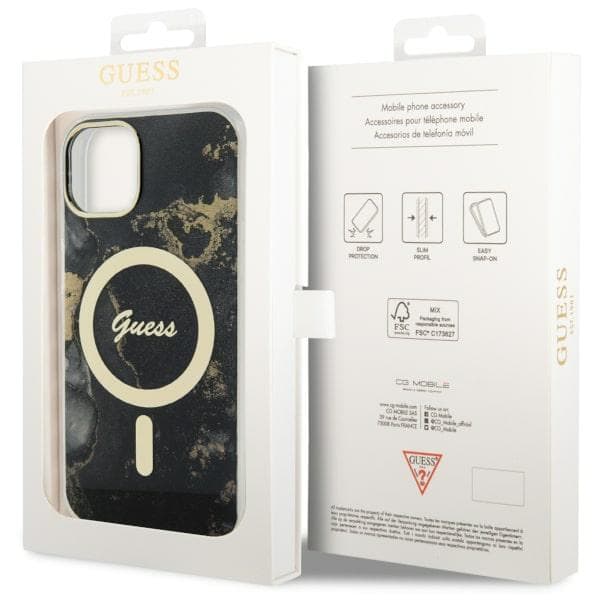 Guess Golden Marble MagSafe-etui til iPhone 14, sort