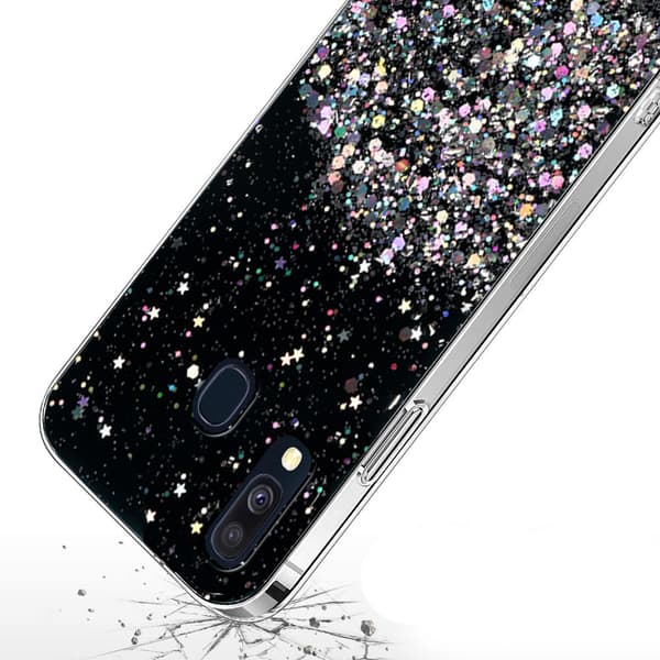 Samsung Galaxy A40 cover, glitrende, sort
