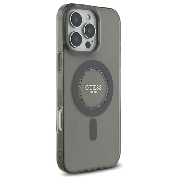Guess IML Rhinestones MagSafe-etui til iPhone 16 Pro Max, sort