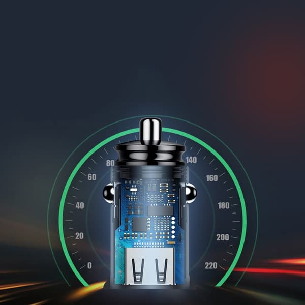 Smart biloplader med USB- og USB-C QC PD-porte, sort