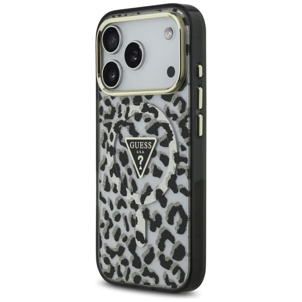 Guess Leopard Glitter MagSafe-etui til iPhone 17 Pro, sort