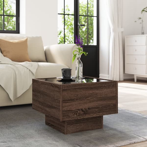 vidaXL sidebord med LED-lys brunt egetræ 40x40x30 cm