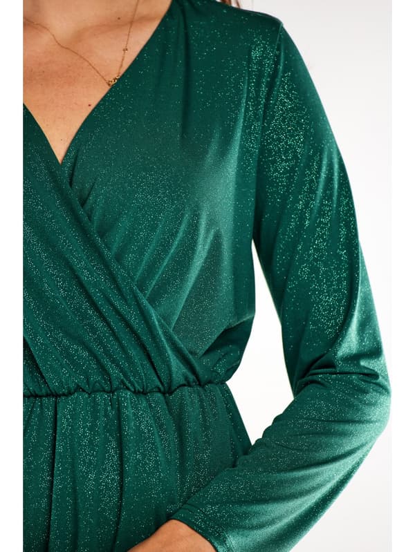 Glitter kietaisuinen midimekko pitkillä hihoilla, pullonvihreä S