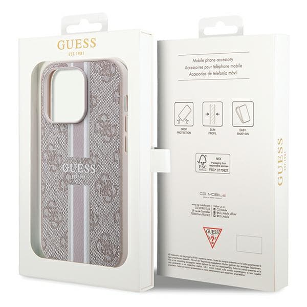 Guess 4G Printed Stripes MagSafe-etui til iPhone 15 Pro, lyserød