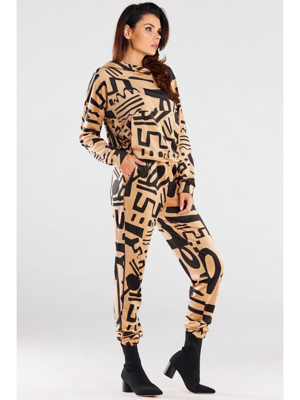 Fløjlsbukser, beige med sort print M