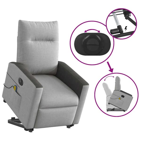 vidaXL Elektrisk lyftande massagefåtölj, vilstol, grå