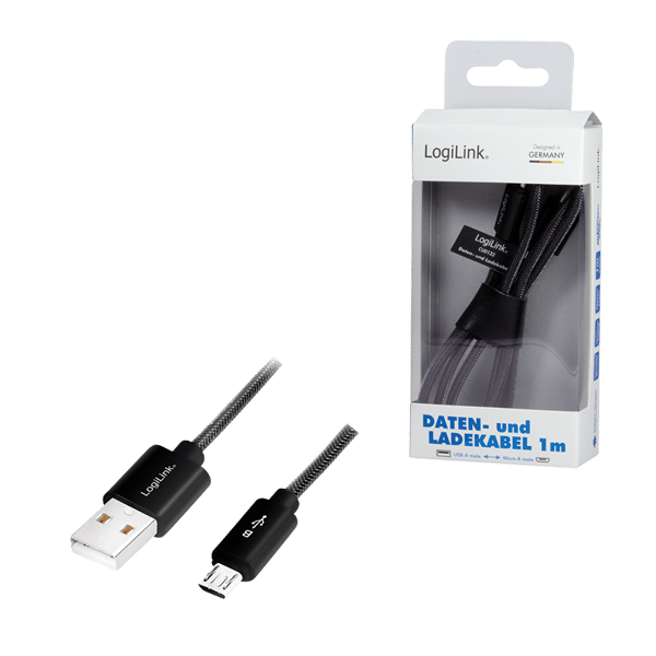 LogiLink USB 2.0 USB-A til Micro-USB-kabel, 1 m, til opladning og synkronisering